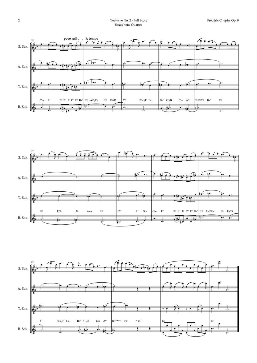 Nocturne by Chopin for Sax Quartet Saxophone Quartet scores gallery preview page 2
