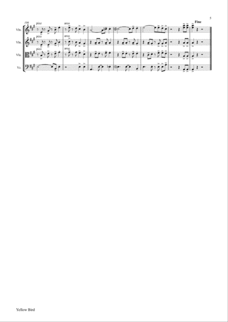Yellow Bird - Haitian Folk Song - Calypso - String Quartet String Quartet scores gallery preview page 6