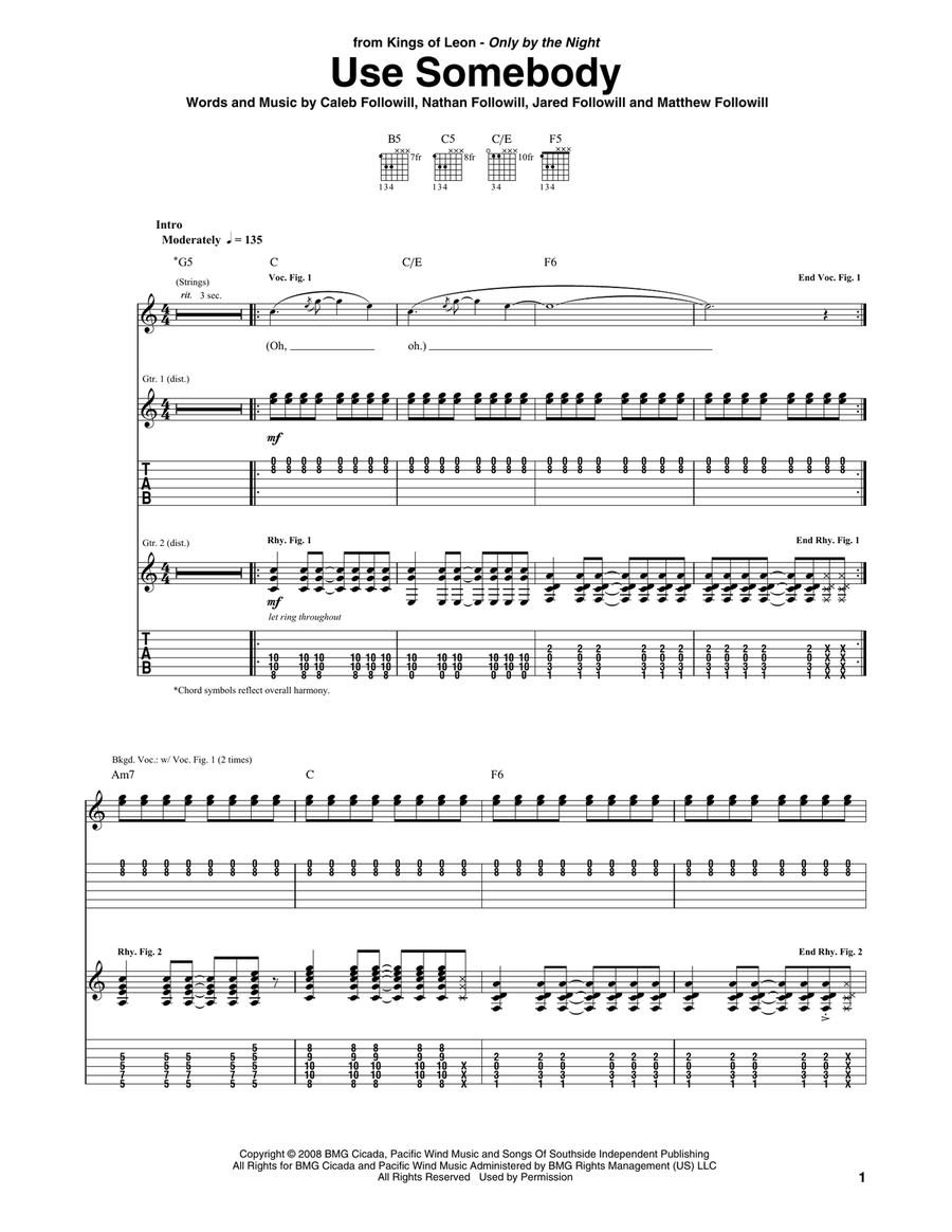 Use Somebody Acoustic Guitar scores gallery preview page 1