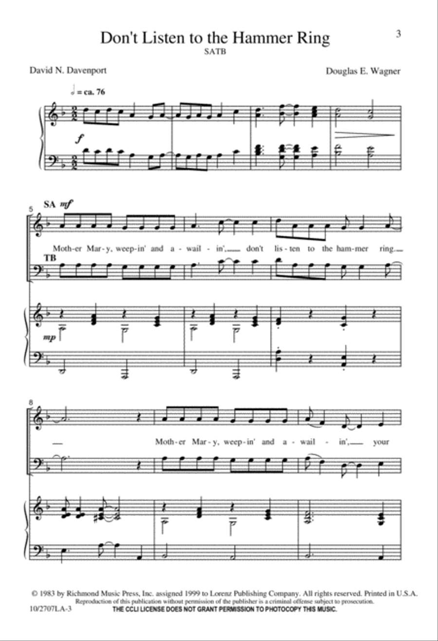 Don't Listen to the Hammer Ring 4-Part scores gallery preview page 3