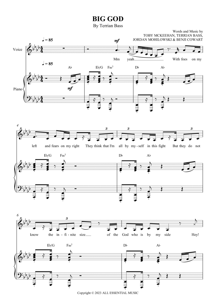 Big God Piano, Vocal, Guitar scores gallery preview page 1