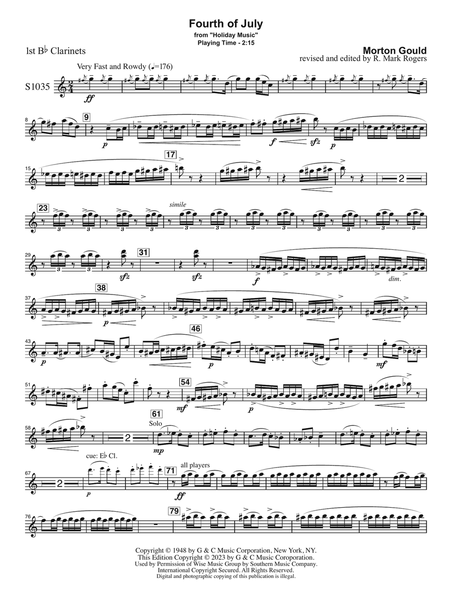 Fourth of July (arr. R. Mark Rogers) - Clarinet 1 Concert Band scores gallery preview page 1