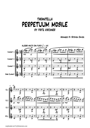 Book cover for 'Perpetuum Mobile' for Clarinet Quartet.