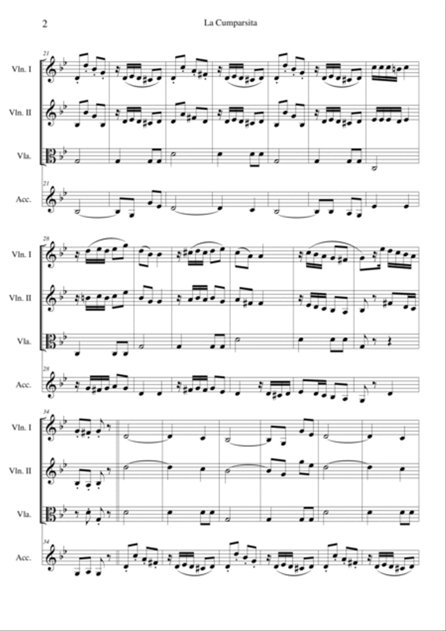 La Cumparsita (1909) Arranged by Graham Dickson-Place for Accordion, Violin 1, Violin 2 and Viola Small Ensemble scores gallery preview page 2
