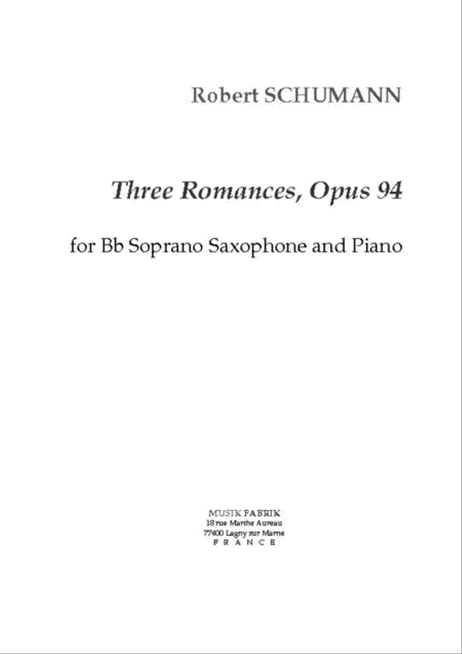 Three Romances, Opus 94 Soprano Saxophone scores gallery preview page 1