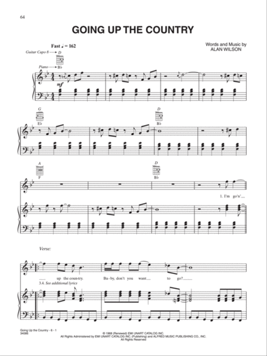 Going Up the Country Piano, Vocal, Guitar scores gallery preview page 1