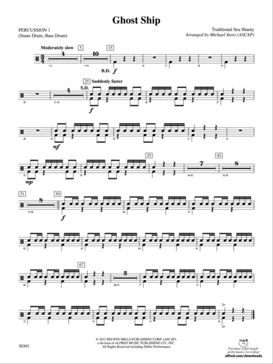 Ghost Ship: 1st Percussion Concert Band scores gallery preview page 1