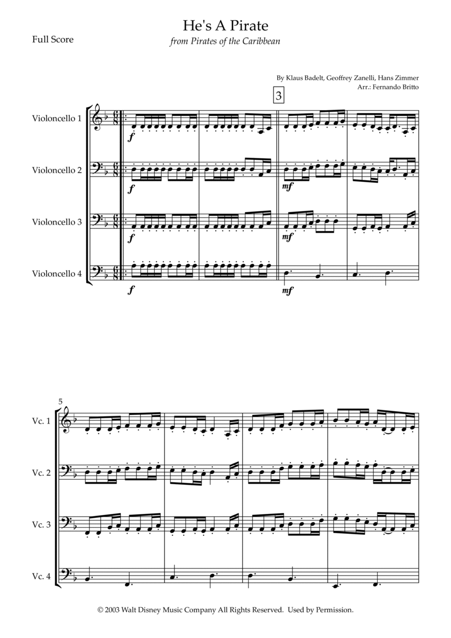 He's A Pirate String Quartet scores gallery preview page 1