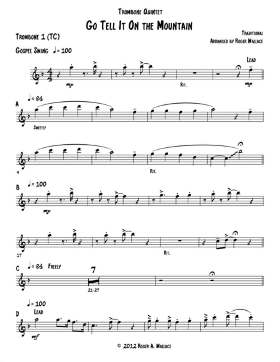 Go Tell It On the Mountain (Trombone Quintet or Choir) Choir scores gallery preview page 5