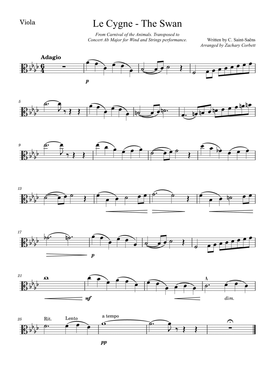 The Swan - Le Cygne The Swan - Le Cygne Viola scores gallery preview page 1