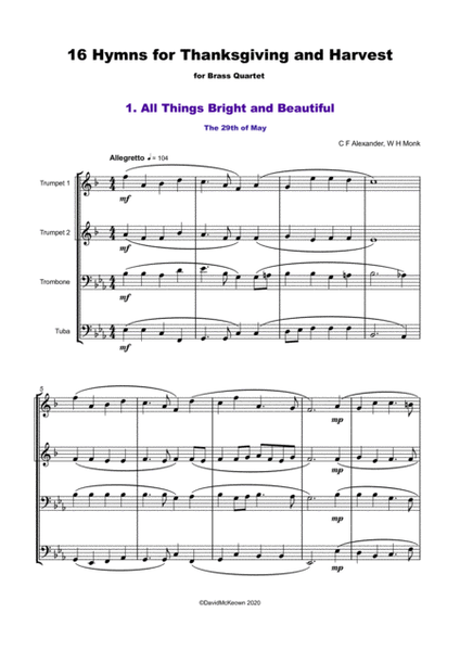 16 Favourite Hymns for Thanksgiving and Harvest, for Brass Quartet
