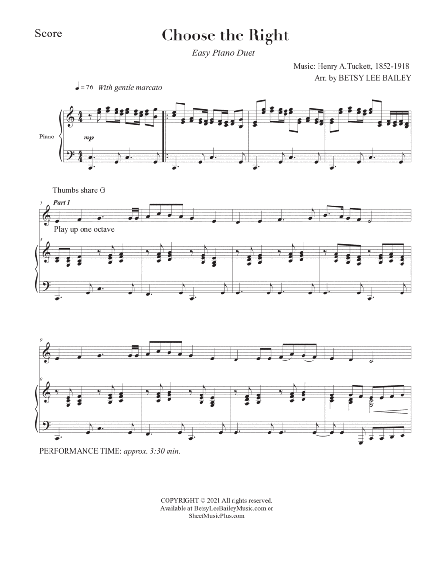 Choose the Right - Easy Piano Duet Easy Piano scores gallery preview page 1