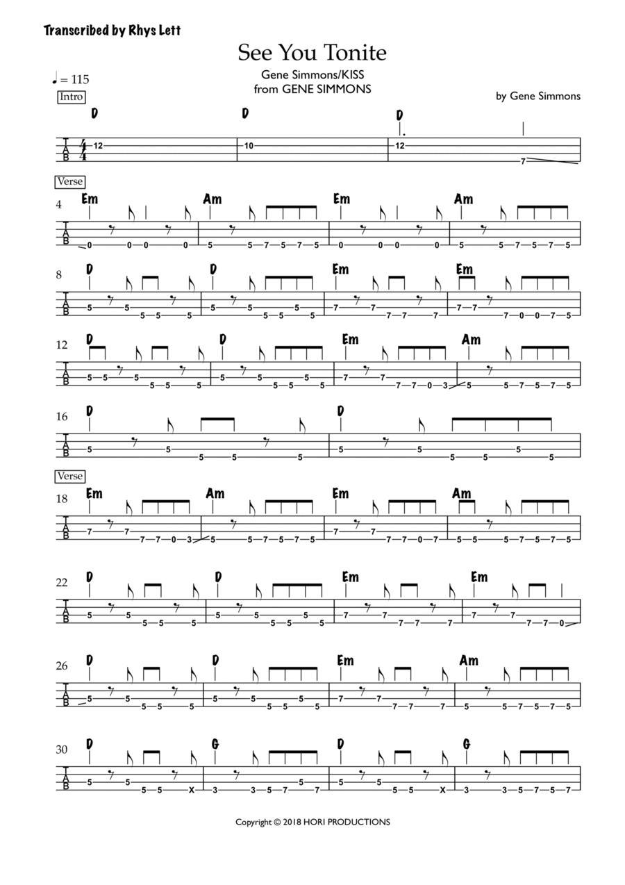 See You Tonight Guitar Tablature scores gallery preview page 1