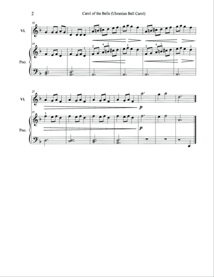 Christmas Duets for Violin & Piano: Ukranian Bell Carol (Carol of the Bells) Violin Solo scores gallery preview page 2