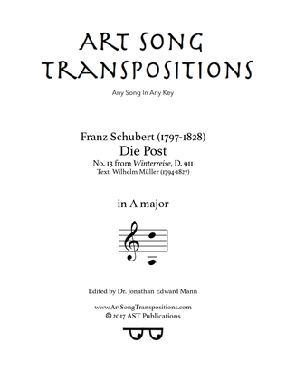 Book cover for SCHUBERT: Die Post, D. 911 no. 13 (transposed to A major)