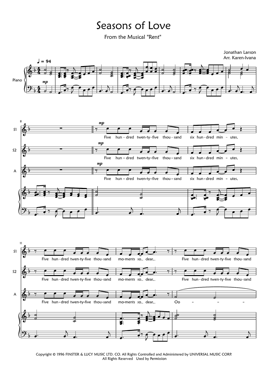 Seasons Of Love Seasons Of Love SSA scores gallery preview page 1