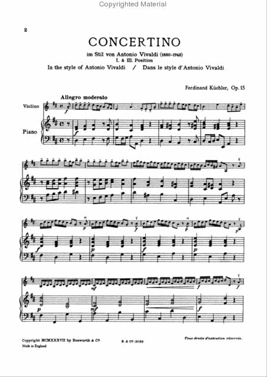 Concertino in D, Op. 15 (1st and 3rd position) Violin Solo scores gallery preview page 2