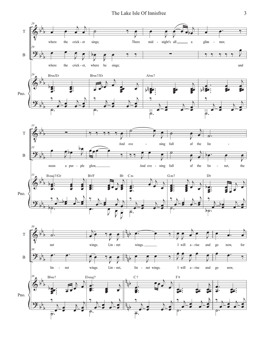 The Lake Isle Of Innisfree (Duet for Tenor and Bass solo) Tenor Voice scores gallery preview page 3