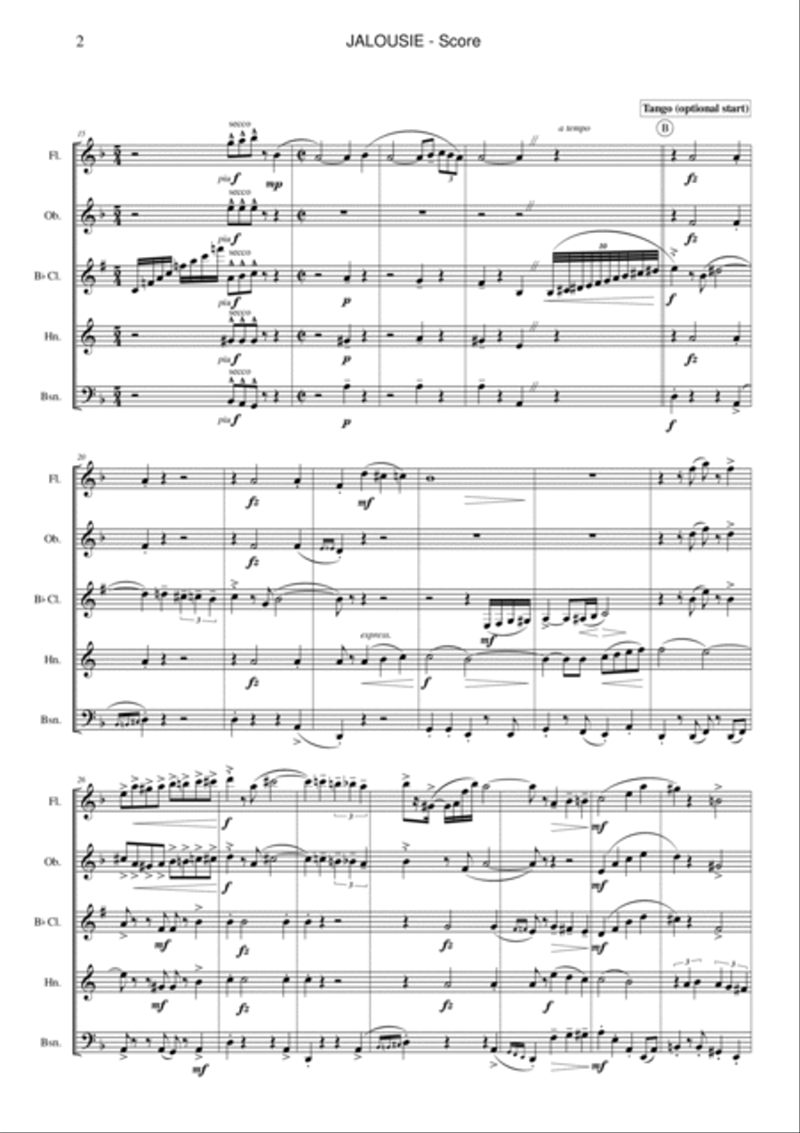 Jalousie (tango Tzigane) Woodwind Quintet scores gallery preview page 2