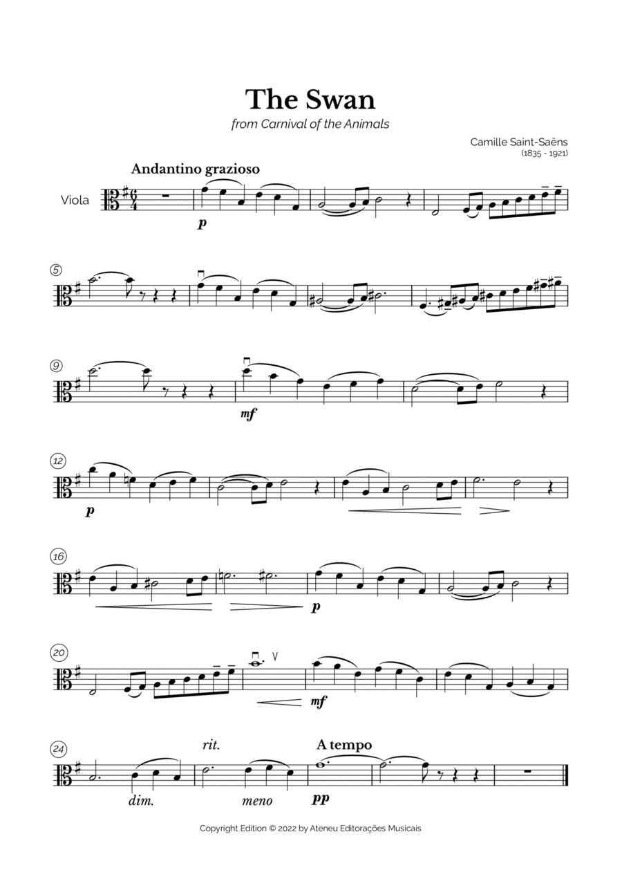 The Swan for Intermediate Viola Viola Solo scores gallery preview page 1