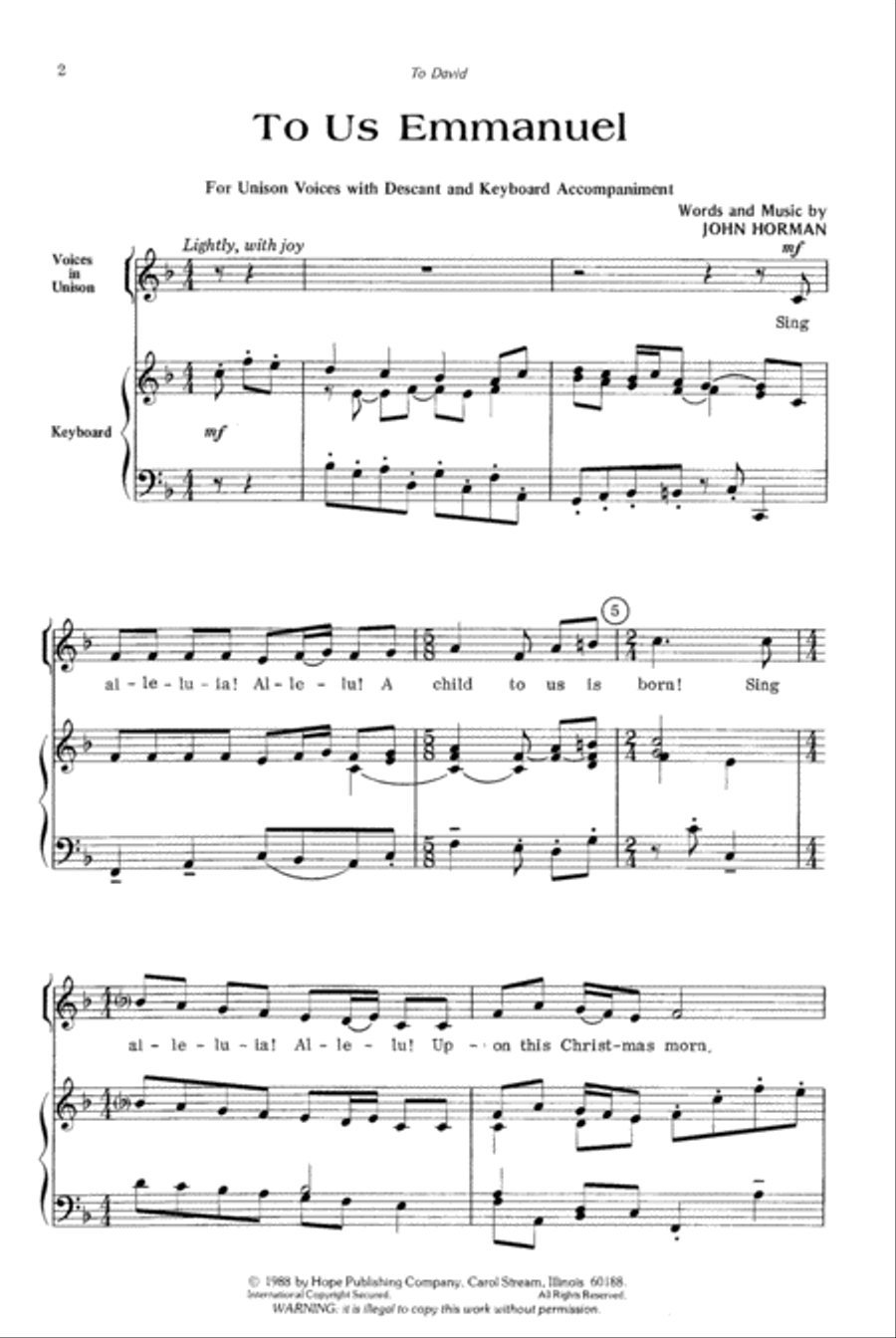 To Us Emmanuel To Us Emmanuel Unison Choir scores gallery preview page 2