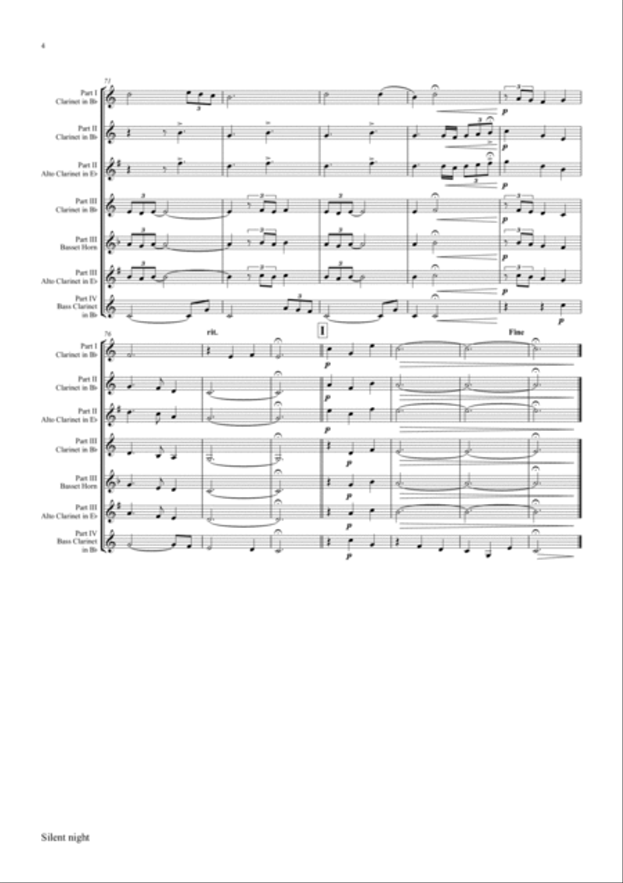 Stille Nacht (Silent night) - Jazz Waltz - Clarinet Quartet Clarinet Quartet scores gallery preview page 4