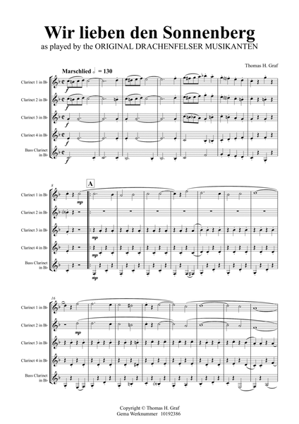 Wir lieben den Sonnenberg - German Polka Octoberfest - Clarinet Quintet image number null