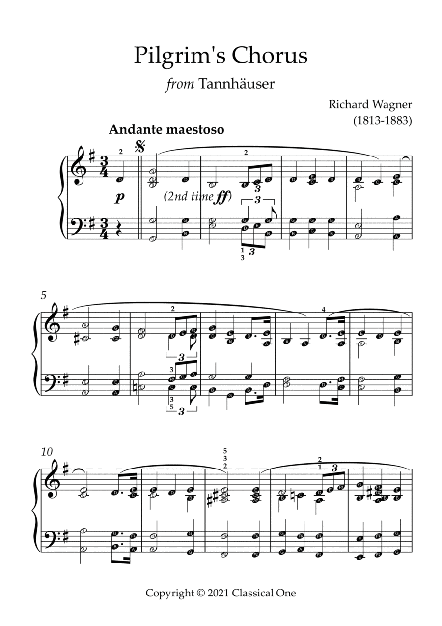 Wagner - Pilgrim's Chorus(With Note name) Easy Piano scores gallery preview page 1