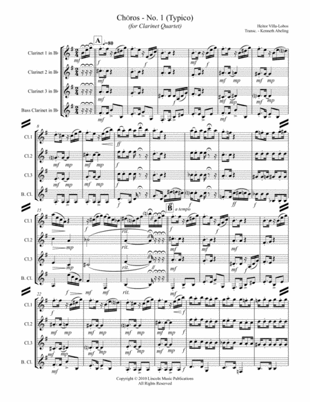 Heitor Villa-Lobos - Chôro No. 1 (Typico) (for Clarinet Quartet) image number null