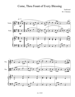 Come, Thou Fount of Every Blessing (Violin and Viola Duet with Piano Accompaniment)