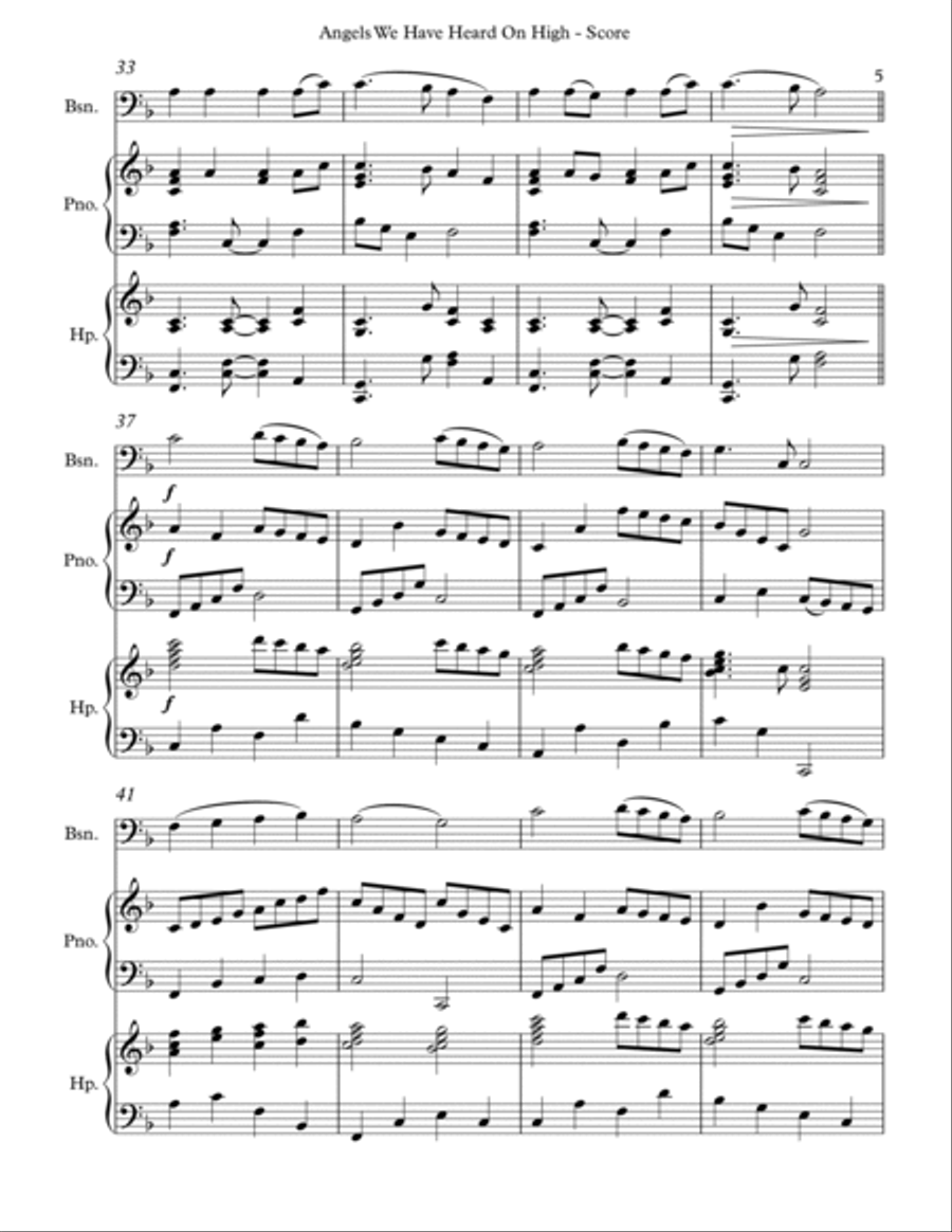 Angels We Have Heard On High, Trio for Bassoon, Harp and Piano Bassoon scores gallery preview page 5