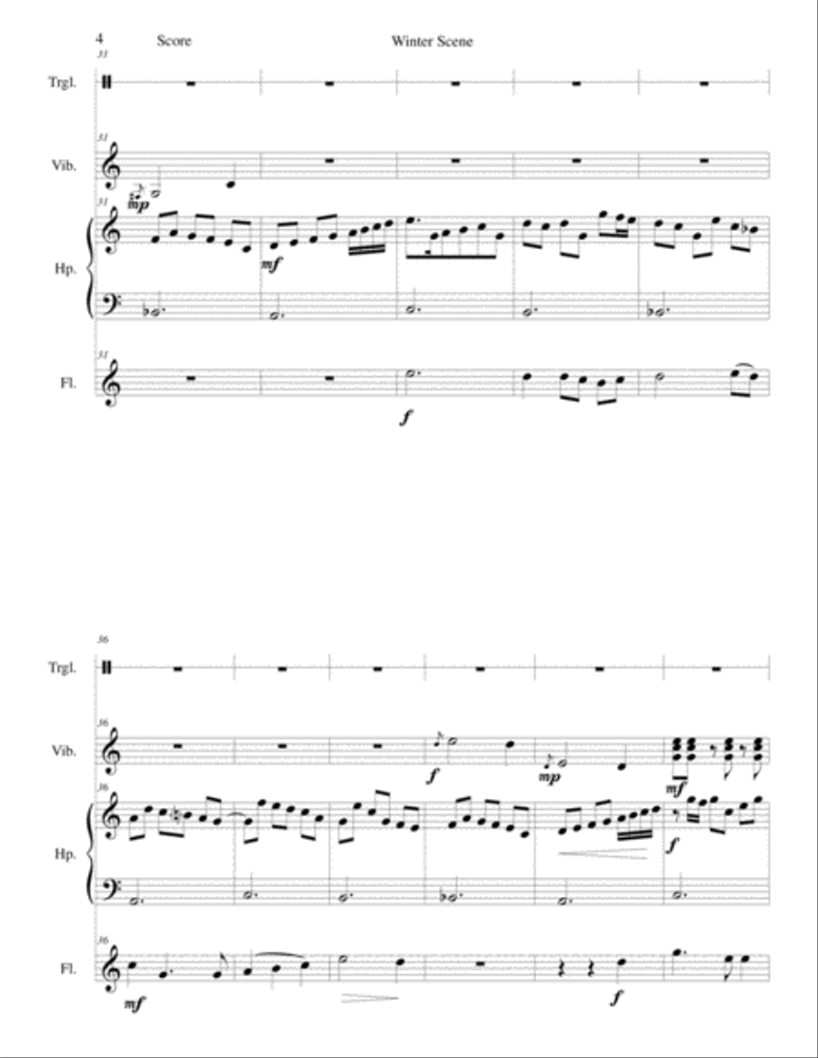 Winter Scene for flute, harp (or 2 harps), vibraphone and triangle Flute scores gallery preview page 4