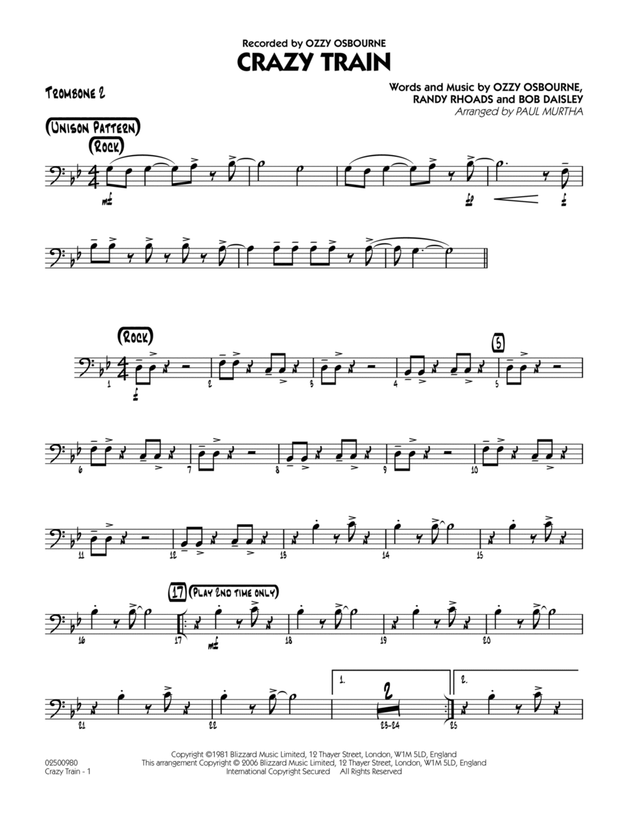 Crazy Train - Trombone 2 Crazy Train - Trombone 2 Jazz Ensemble scores gallery preview page 1