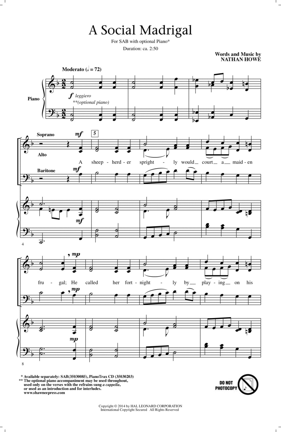 A Social Madrigal 3-Part scores gallery preview page 1
