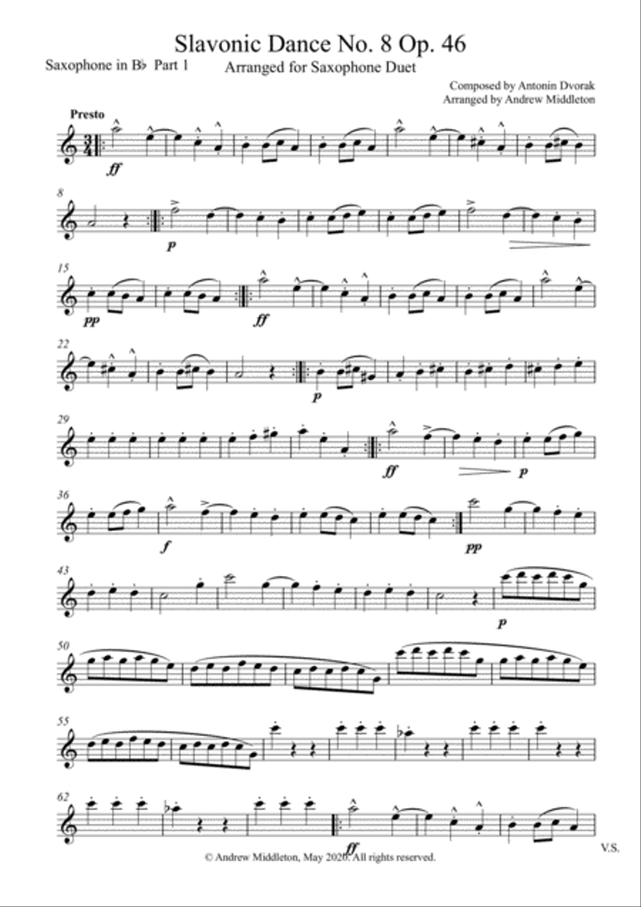 Slavonic Dance No. 8 arranged for Saxophone Duet Woodwind Duet scores gallery preview page 5