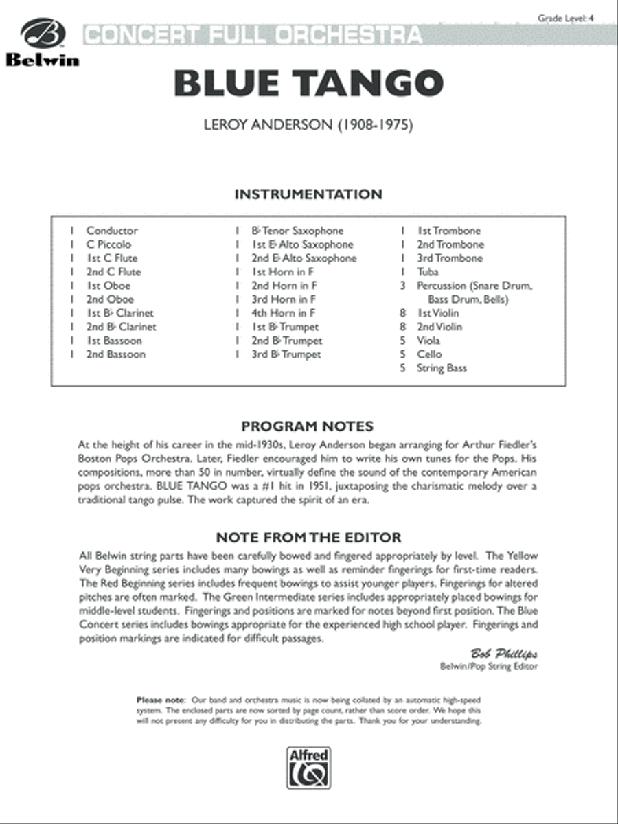 Blue Tango: Score Full Orchestra scores gallery preview page 1