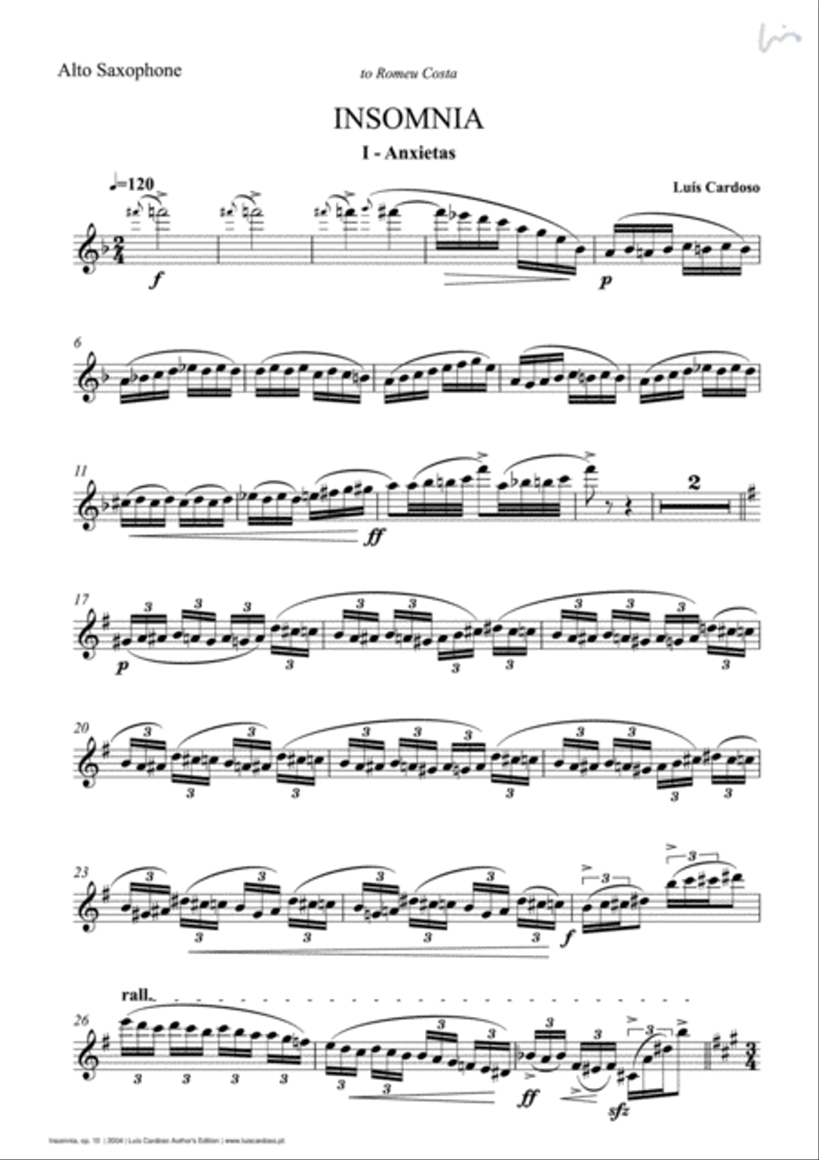 Insomnia (for Alto Saxophone & Piano) Alto Saxophone scores gallery preview page 5