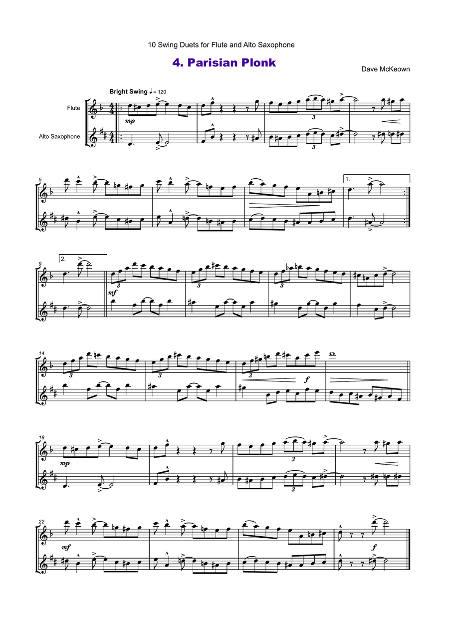 10 Swing Duets for Flute and Alto Saxophone by David McKeown Woodwind Duet Digital Sheet Music Sheet Music Plus
