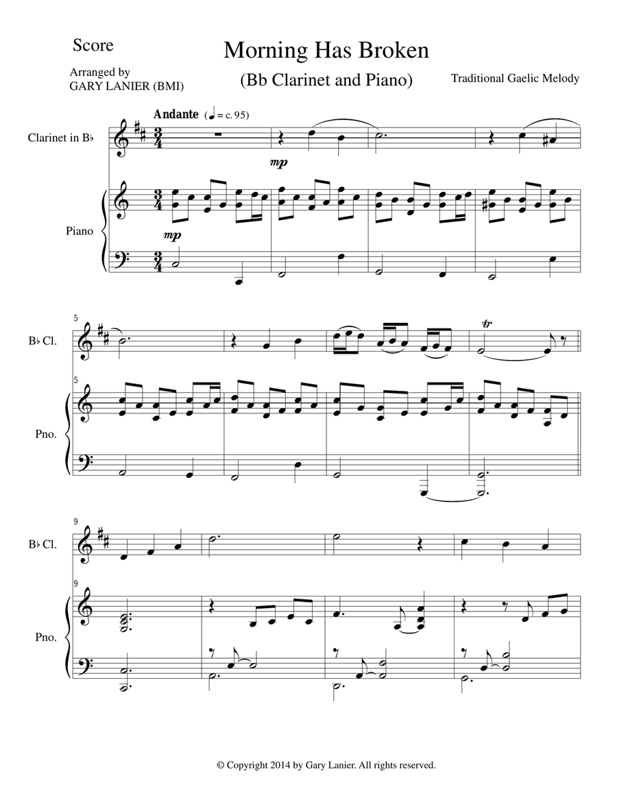 Gary Lanier: 3 BEAUTIFUL HYMNS, Set 2 (Duets for Bb Clarinet & Piano) Woodwind Duet scores gallery preview page 2