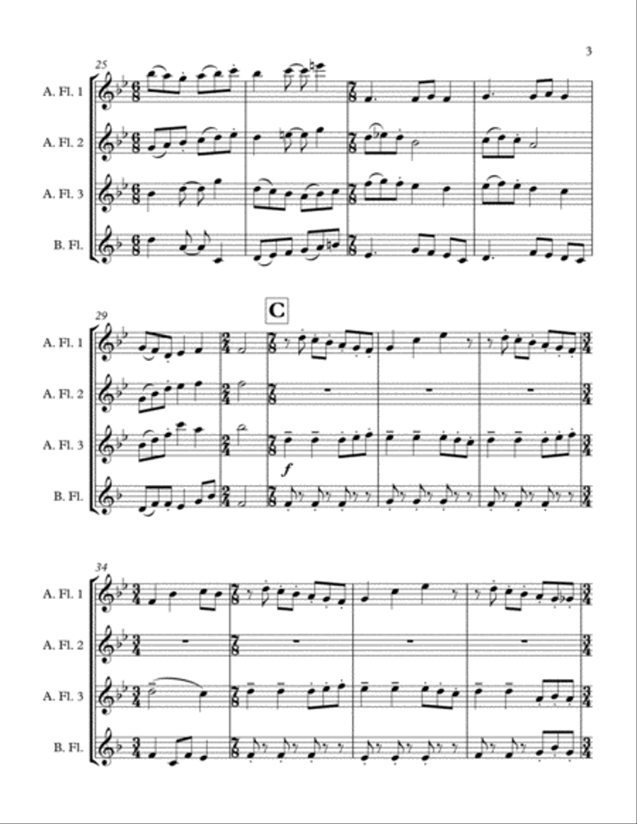 Scherzo for Low Flutes Scherzo for Low Flutes Woodwind Quartet scores gallery preview page 3