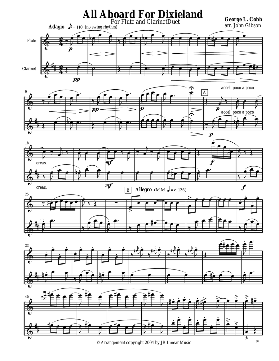 All Aboard for Dixieland for Flute and Clarinet Duet Woodwind Duet scores gallery preview page 1