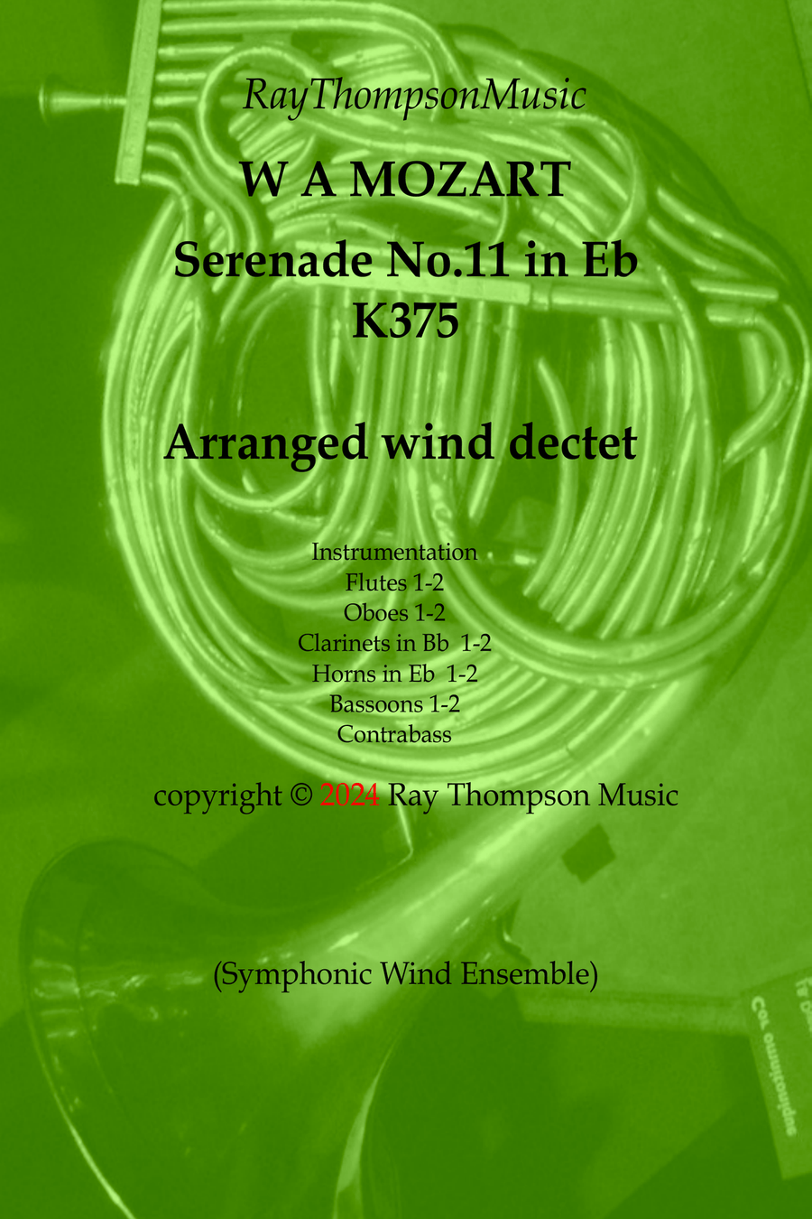 Mozart: Serenade No.11 in Eb K375 (complete) - wind dectet/bass Woodwind Quintet scores gallery preview page 1