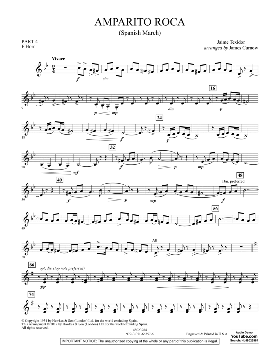 Amparito Roca (Spanish March) by James Curnow
                        Concert Band -
                         Digital Sheet Music
                        