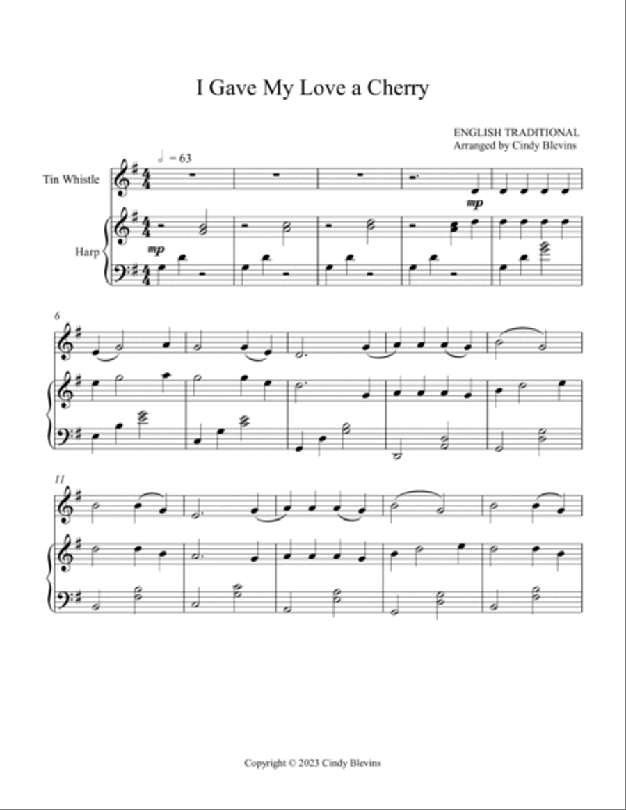 I Gave My Love A Cherry, Harp and Tin Whistle (D) Harp scores gallery preview page 2