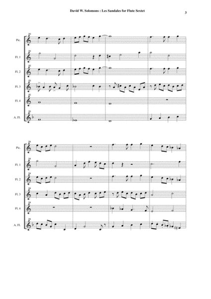 David Warin Solomons: Les Sandales for flute sextet (piccolo, 4 C flutes, alto flute in G)