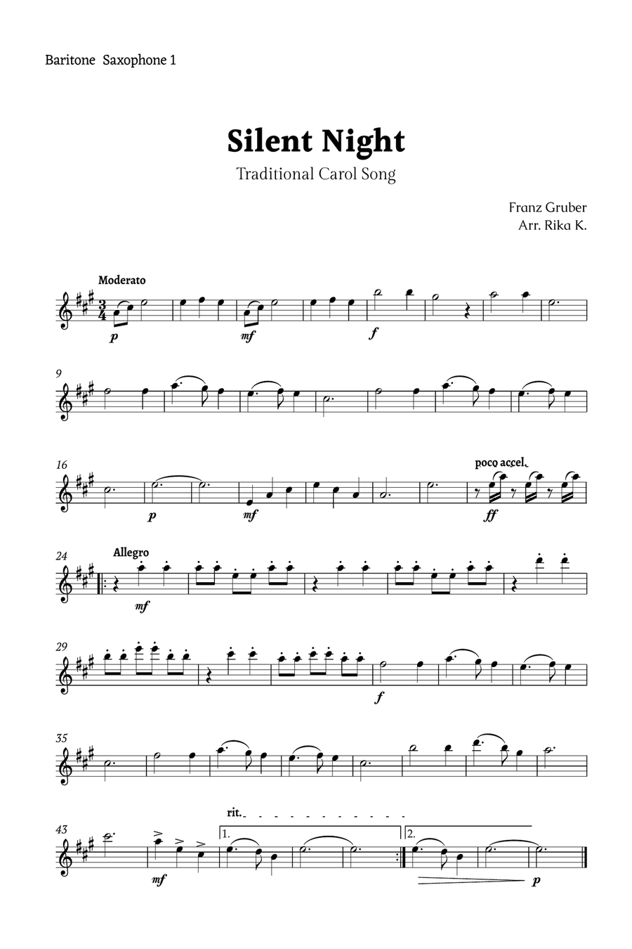 Silent Night for Baritone Sax Duet Woodwind Duet scores gallery preview page 3