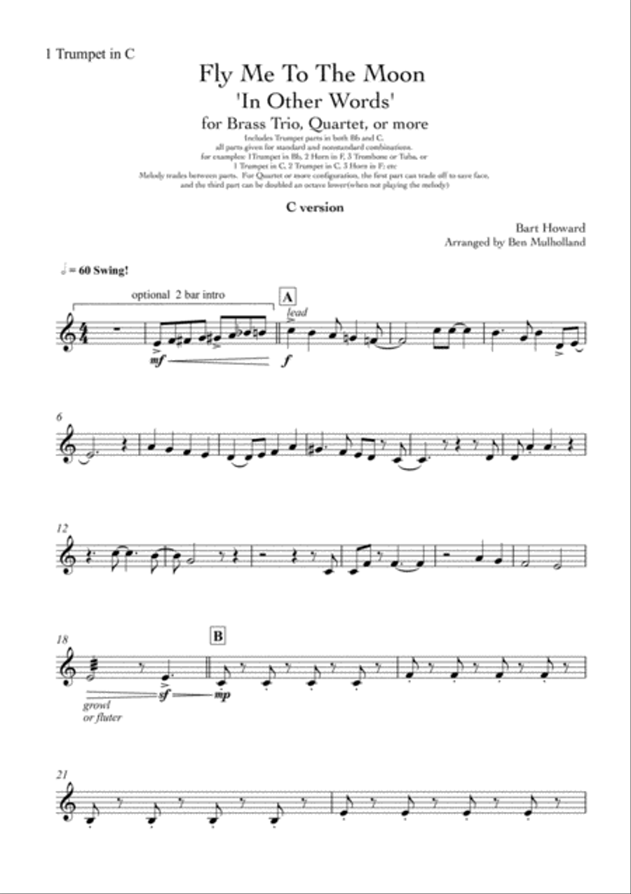 Fly Me To The Moon (in Other Words) Brass Ensemble scores gallery preview page 1