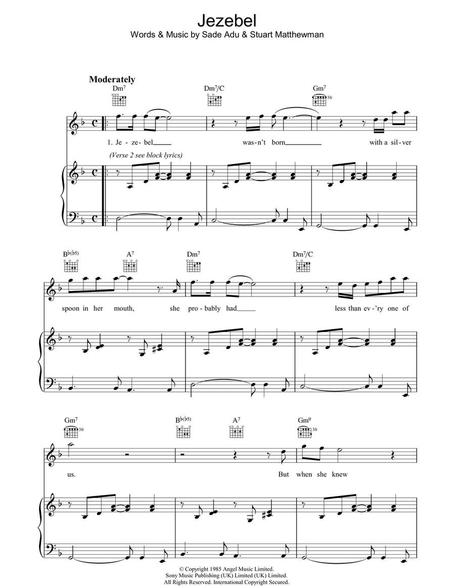 Jezebel Piano, Vocal, Guitar scores gallery preview page 1