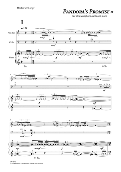 Pandora's Promise for alto saxophone, cello and piano (2014)