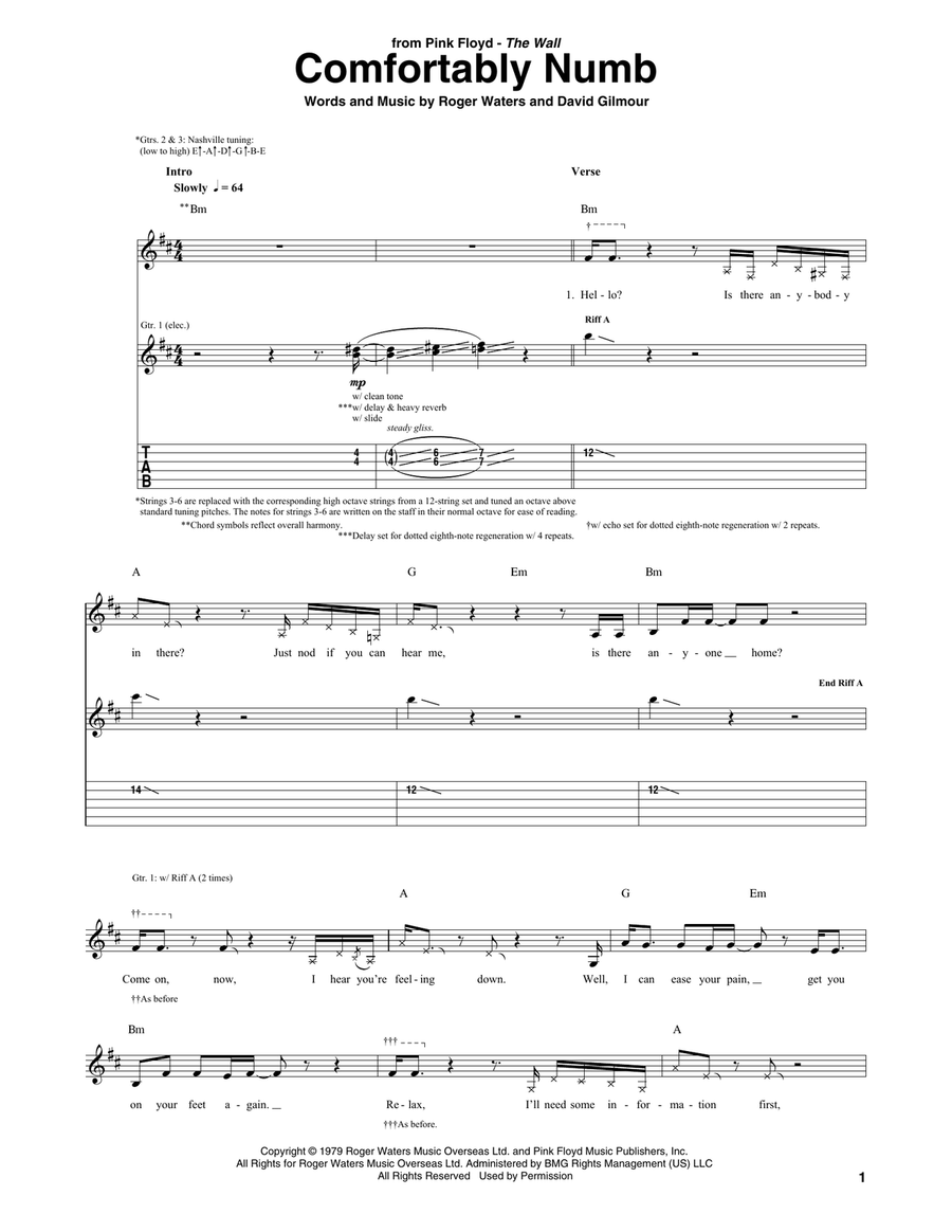 Comfortably Numb Acoustic Guitar scores gallery preview page 1